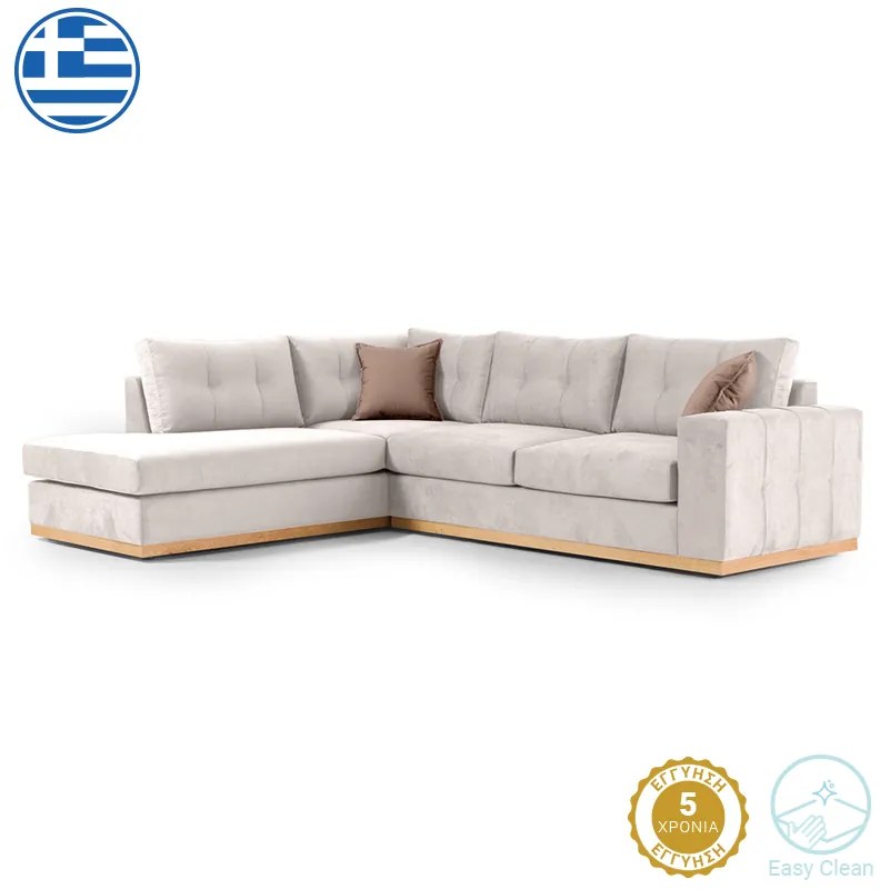 Γωνιακός καναπές δεξιά γωνία Boston pakoworld ύφασμα cream-mocha 280x225x90εκ