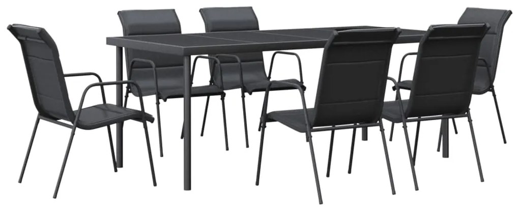 vidaXL Σετ Τραπεζαρίας Κήπου 7 Τεμαχίων Μαύρο από Ατσάλι & Textilene