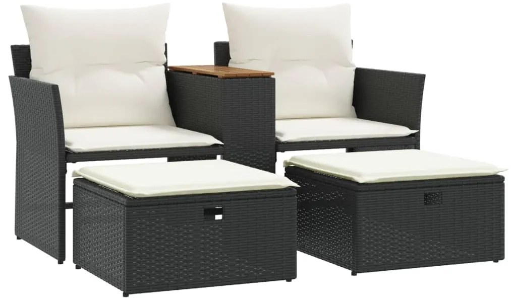 vidaXL Καναπές Κήπου Διθέσιος με Σκαμπό Μαύρος Συνθετικό Ρατάν