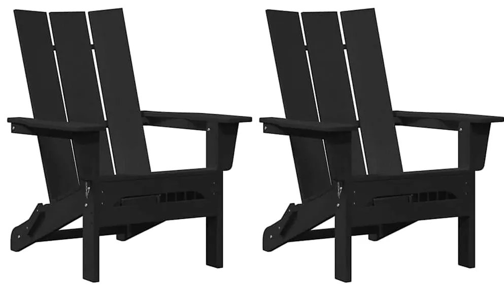 vidaXL Αναδιπλούμενες καρέκλες Adirondack , σετ 2 τεμ, Μαύρες, διαστάσεις 74.5x80.5x90 εκ, από HDPE