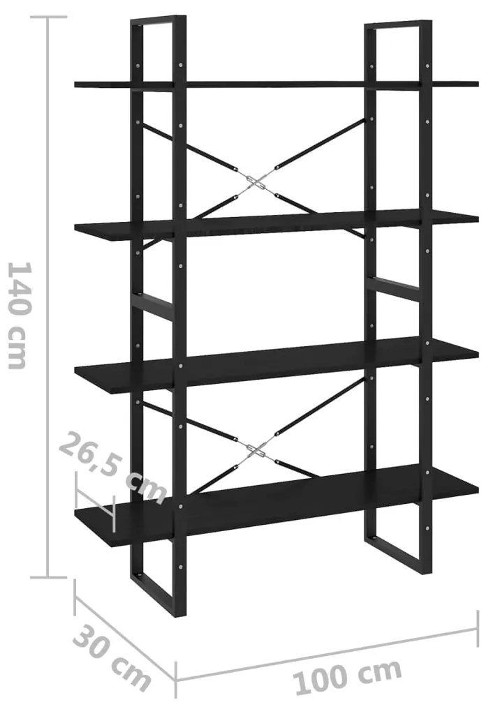 ΒΙΒΛΙΟΘΗΚΗ ΜΕ 4 ΡΑΦΙΑ ΜΑΥΡΗ 100X30X140 ΕΚ. ΑΠΟ ΜΑΣΙΦ ΞΥΛΟ ΠΕΥΚΟΥ 806486