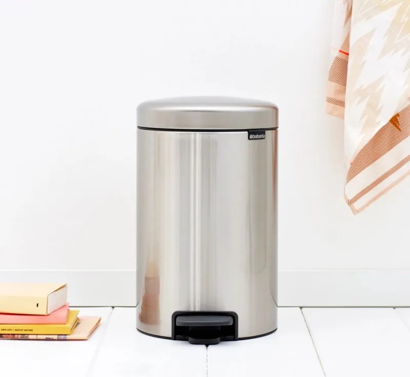 Κάδος με πεντάλ Brabantia NewIcon 649031, 12 l, Ομαλό κλείσιμο, Αντιολισθητική βάση, Ανθεκτικό στα δακτυλικά αποτυπώματα, Inox/Matte