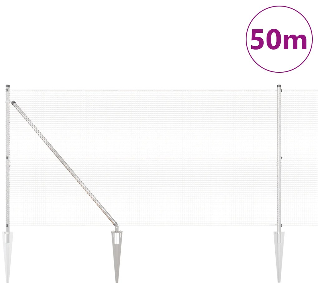 vidaXL Welded Wire Fence με 13 Πάσσαλους με Ακίδες 1.2 x 50 μ Γαλβανισμένος Χάλυβας