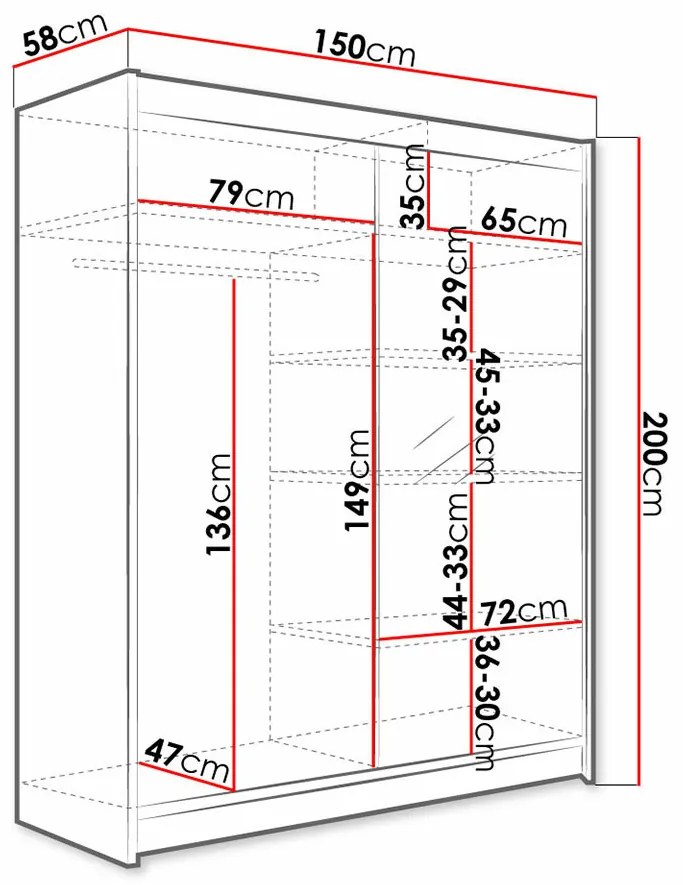 Ντουλάπα Atlanta 140, Artisan βελανιδιά, Άσπρο, 200x150x58cm, 128 kg, Πόρτες ντουλάπας: Ολίσθηση, Αριθμός ραφιών: 5, Αριθμός ραφιών: 5 | Epipla1.gr