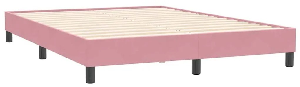 Κρεβάτι Boxspring με Στρώμα Ροζ 140x210 εκ. Βελούδινο - Ροζ