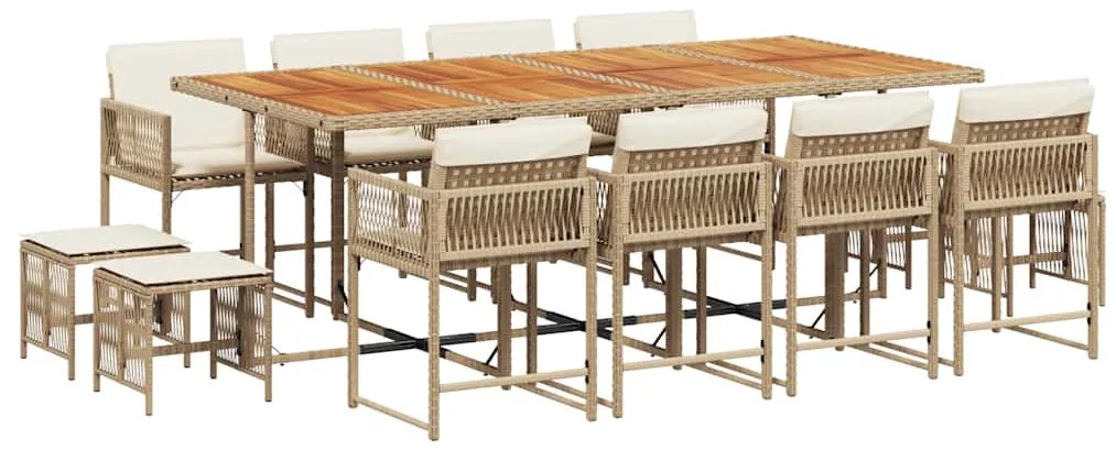 vidaXL Σετ Τραπεζαρίας Κήπου 13 τεμ. Μπεζ Συνθ. Ρατάν με Μαξιλάρια