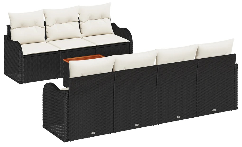 vidaXL Σετ Σαλονιού Κήπου 8 pcs Μαύρος, λευκός Μεγάλο Ρατάν
