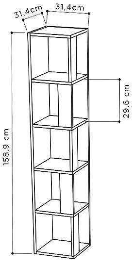 Βιβλιοθήκη γωνιακή Piano Megapap χρώμα γκρι ρετρό 31,4x31,4x158,9εκ.