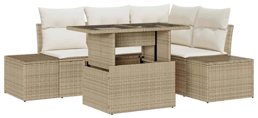 vidaXL Σετ Καναπέ Κήπου 5 pcs Μπεζ και Κρέμα συνθετικό ρατάν