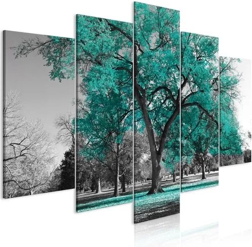 Πίνακας - Autumn in the Park (5 Parts) Wide Turquoise - 100x50