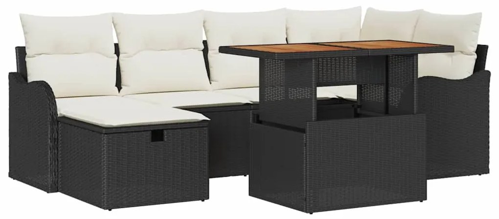 vidaXL Σετ Κήπου 7 Τεμαχίων με Μαξιλάρια σε Μαύρο Πολυ Ράτταν
