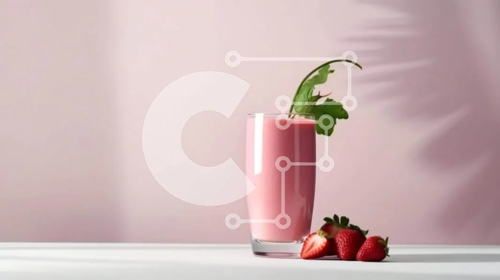 Intra Συλλεκτικό Ξύλινο Παζλ Plywood  4mm - Ροζ Smoothie με φράουλες και πράσινα φύλλα Σε Ξύλινο Κουτί - Διαστάσεις: 10x10 cm – 25 κομμάτια