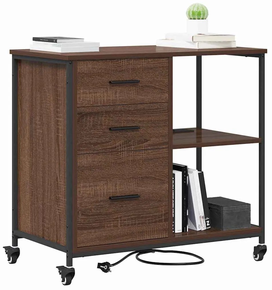 vidaXL Ντουλάπα με Σταθμό Φόρτισης Καφέ δρυς 76 x 41 x 72 cm