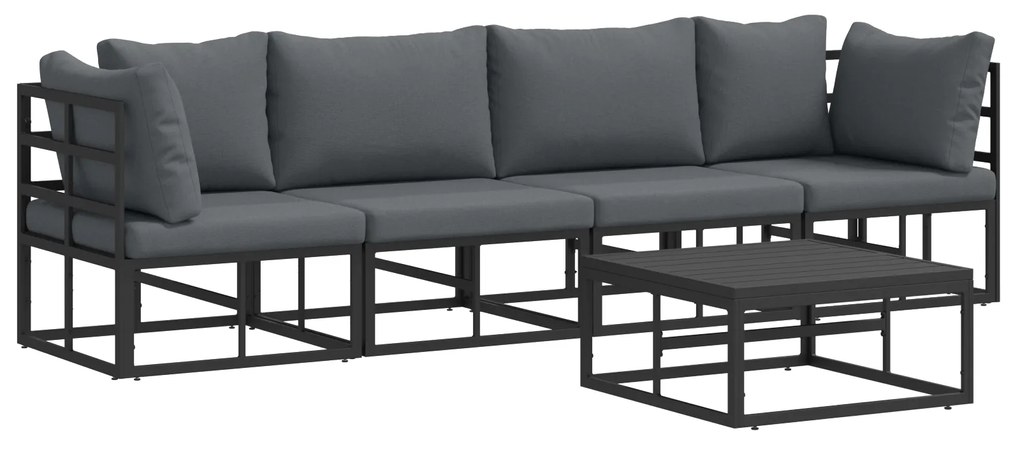 vidaXL Σετ Καναπέ Κήπου με μαξιλάρι 5 pcs Μαύρο Αλουμίνιο