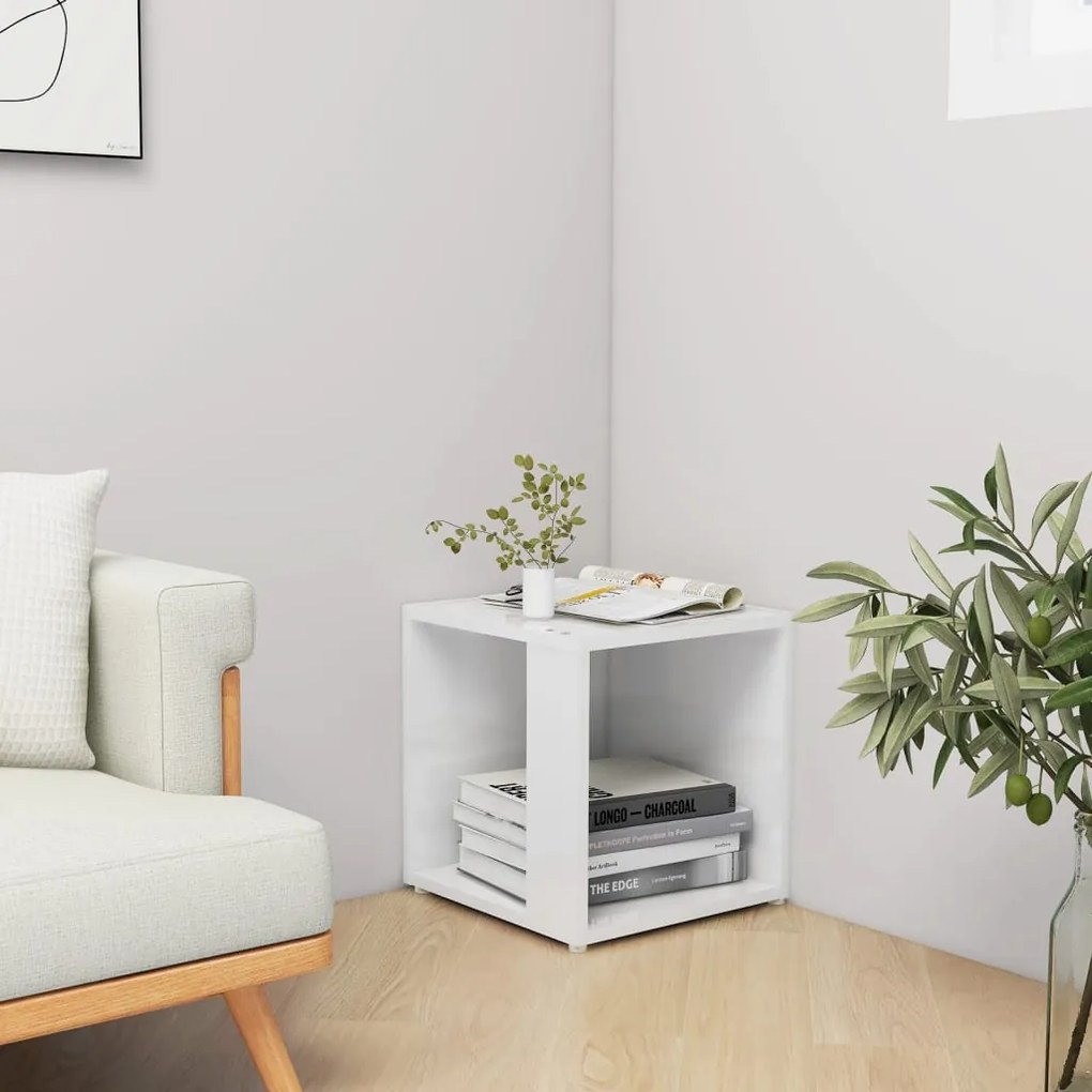 vidaXL Τραπέζι Βοηθητικό Γυαλιστερό Λευκό 33x33x34,5 εκ. Μοριοσανίδα