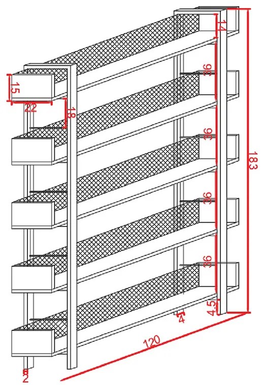 Βιβλιοθήκη Musha pakoworld μέταλλο μαύρο με oak απόχρωση 120x22x185εκ (1 τεμάχια)