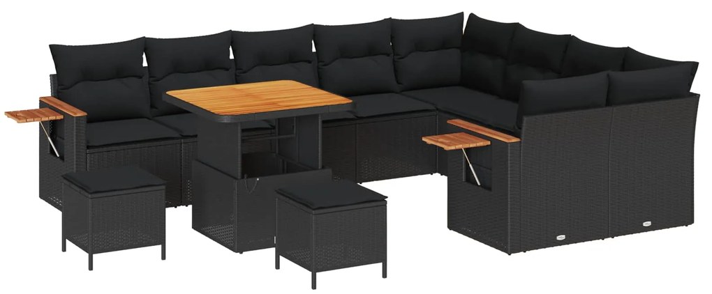 Σετ Καναπέ Κήπου με μαξιλάρι 12 pcs Μαύρο