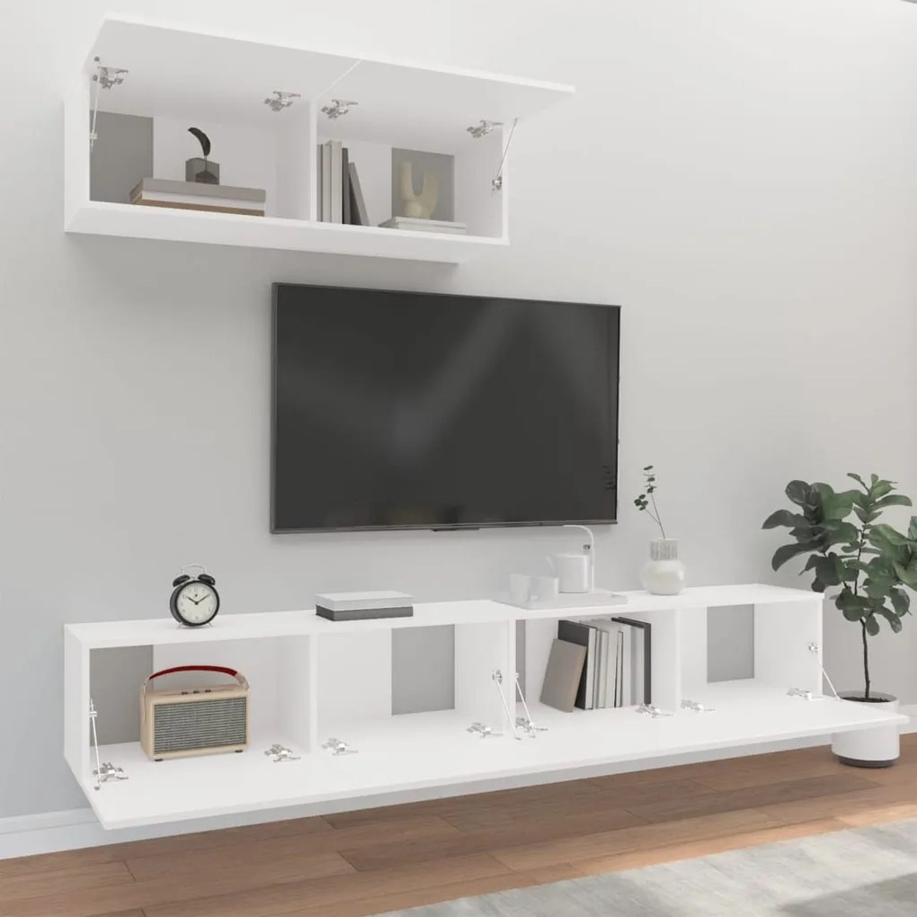 vidaXL Σετ Επίπλου Τηλεόρασης 3 Τεμαχίων Λευκό από Επεξεργασμένο Ξύλο