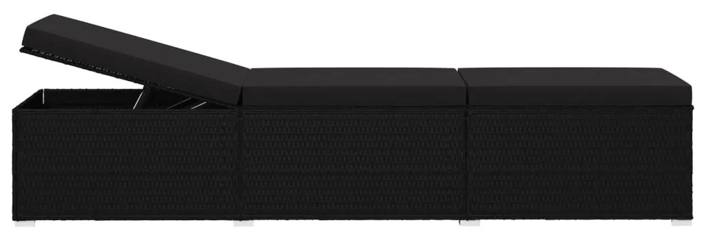 vidaXL Ξαπλώστρα Μαύρη από Συνθετικό Ρατάν με Μαξιλάρι