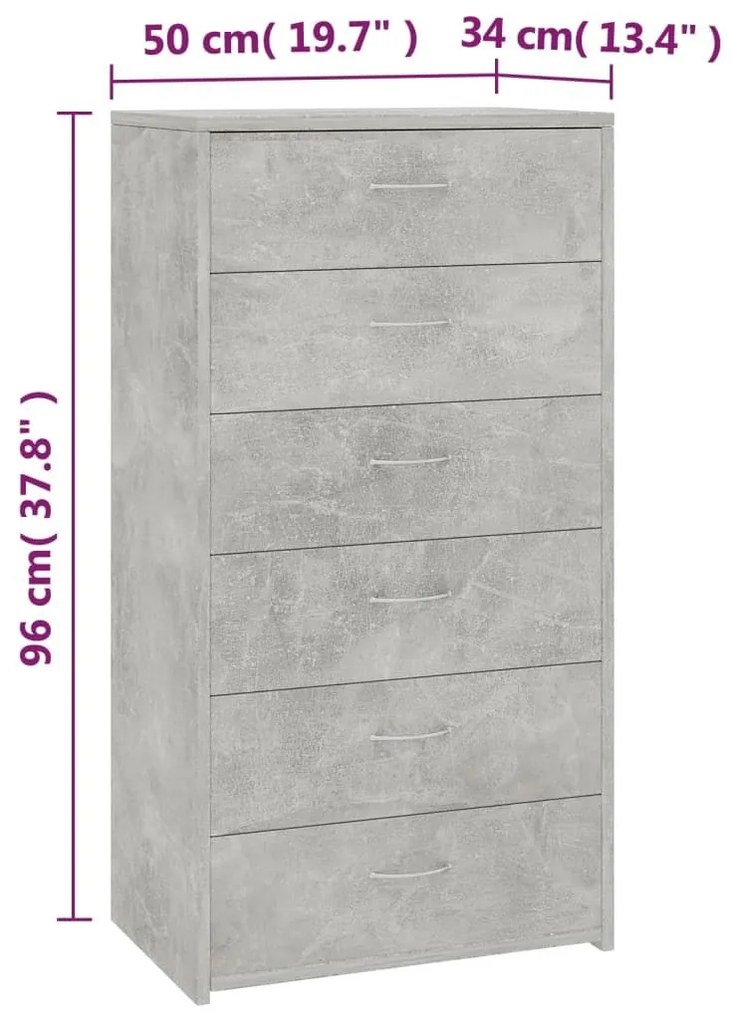 Συρταριέρα με 6 Συρτάρια Γκρι Σκυροδ. 50x34x96 εκ. Επεξ. Ξύλο - Γκρι