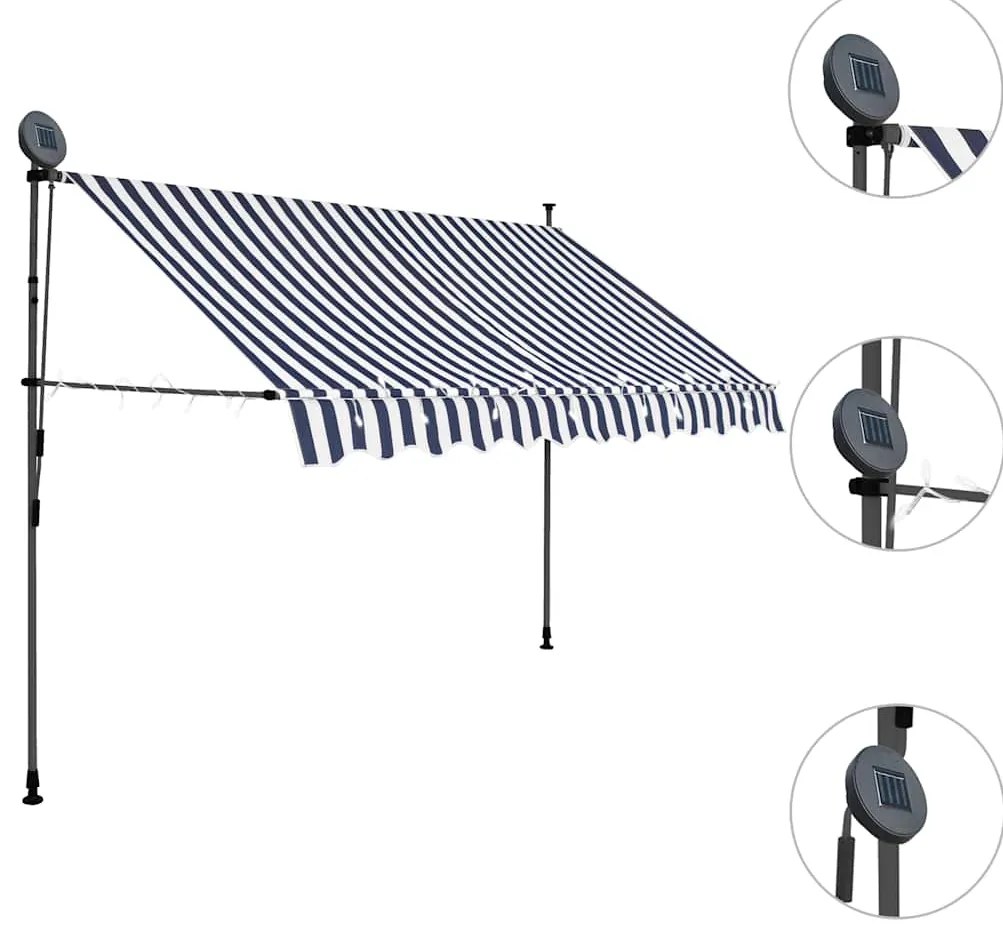 vidaXL Τέντα Συρόμενη Χειροκίνητη με LED Μπλε / Λευκό 300 εκ.