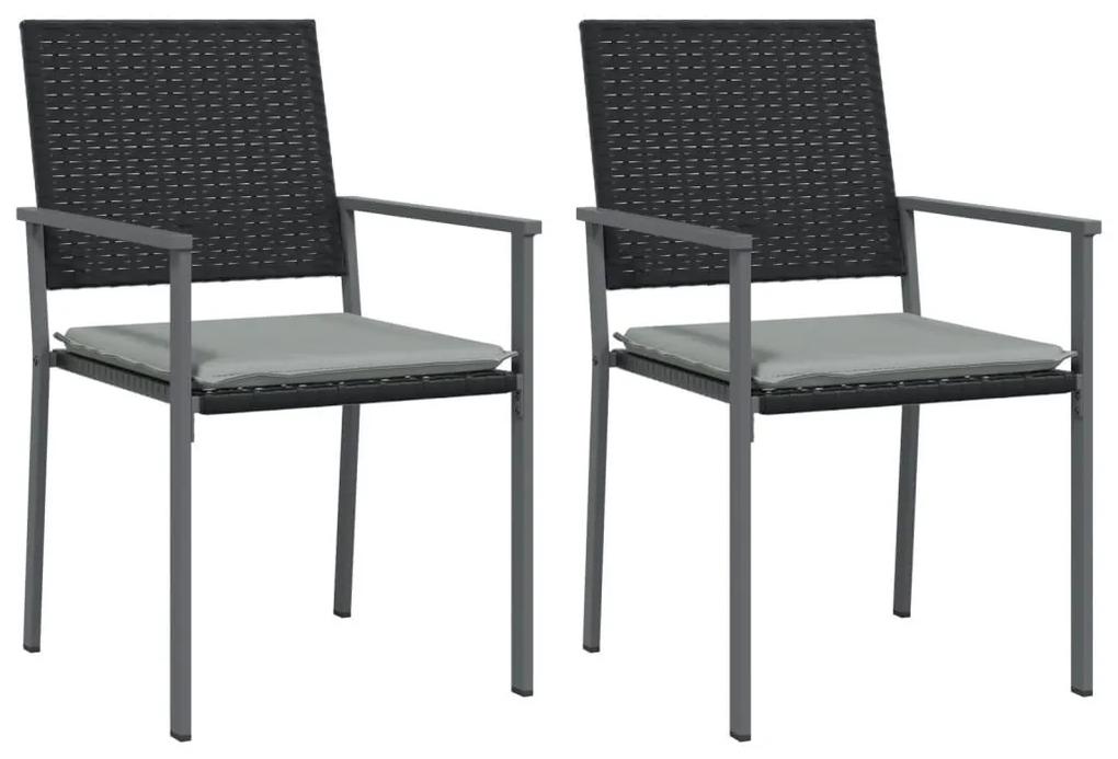 Καρέκλες Κήπου 2 τεμ. Μαύρο 54x62,5x89 εκ Συνθ. Ρατάν&amp;Μαξιλάρια - Μαύρο