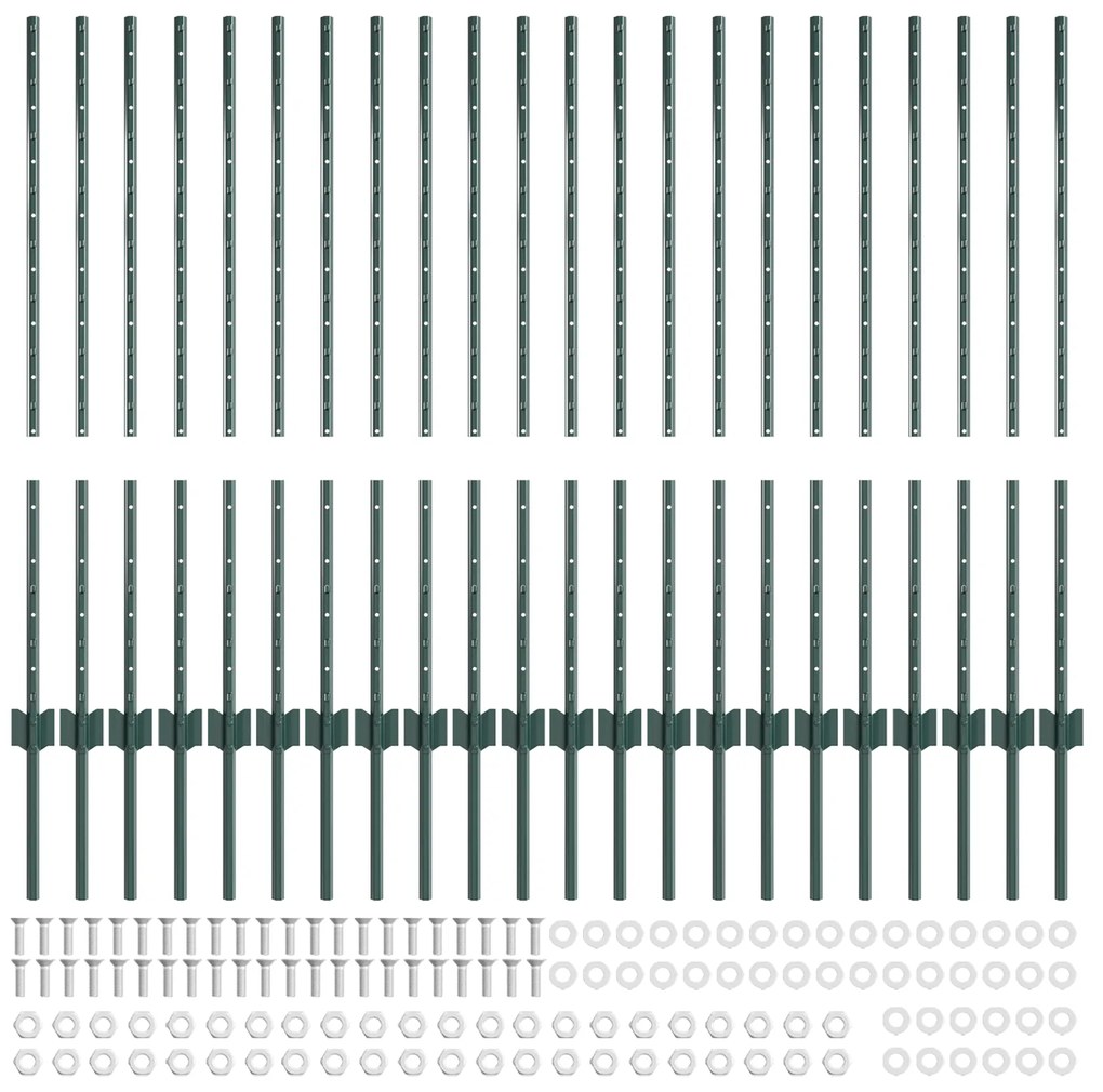vidaXL Ασημένιοι Πόλοι Φράχτη 22 pcs Πράσινο 50 x 1 μ Μέταλλο