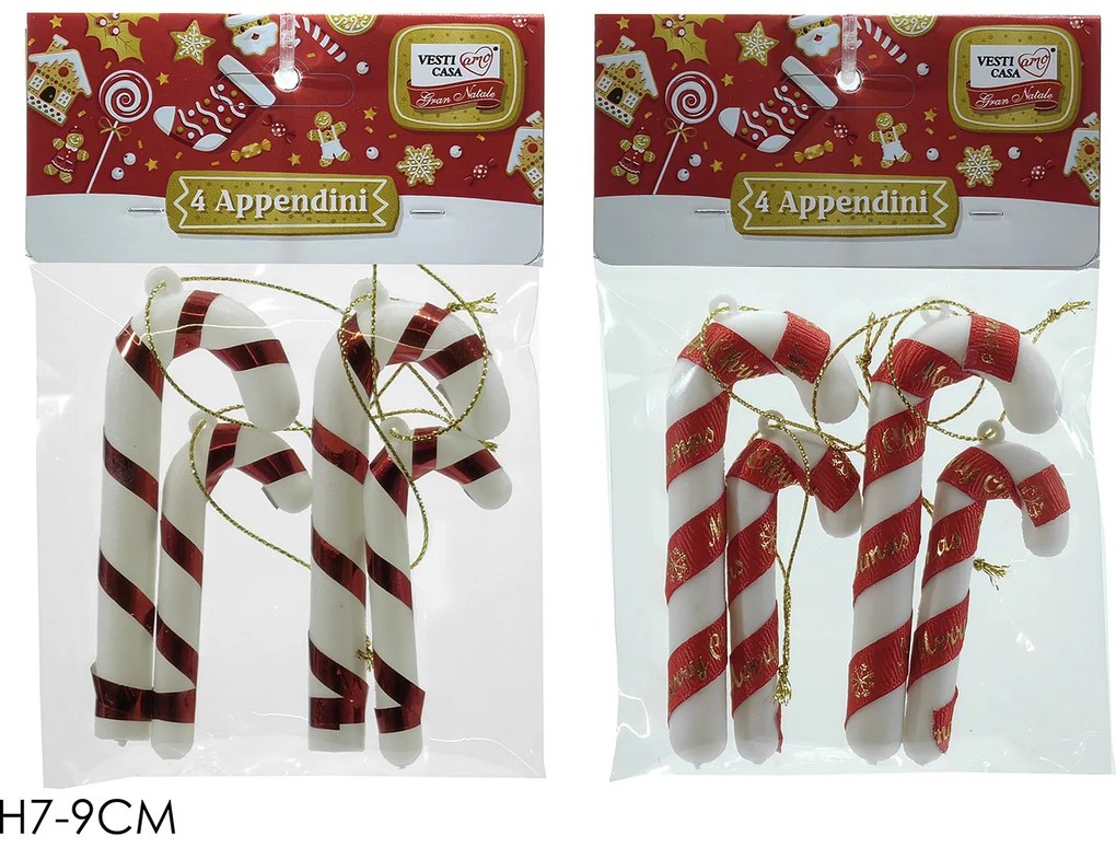 Χριστουγεννιάτικα Κρεμαστά Καραμέλες 7/9cm Σετ 4Τμχ Σε 2 Σχέδια