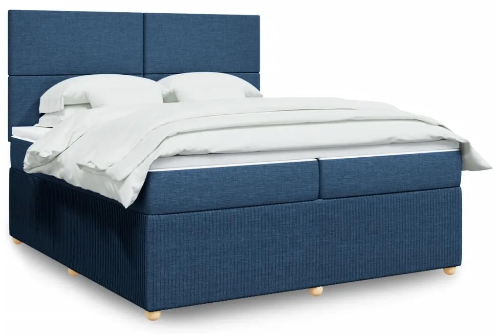 vidaXL Κρεβάτι Boxspring με Στρώμα Μπλε 200x200 εκ. Υφασμάτινο