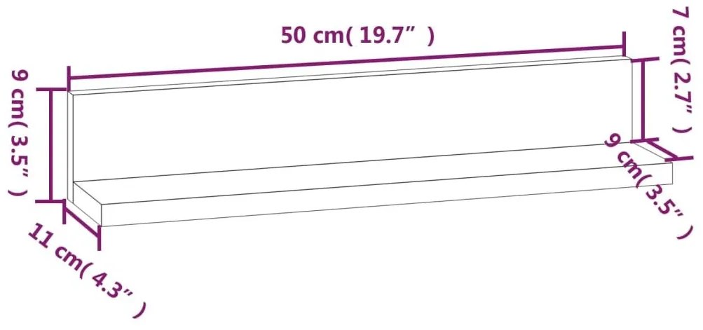 Ράφια Τοίχου 2 τεμ. 50 x 11 x 9 εκ. από Μασίφ Ξύλο Πεύκου - Καφέ