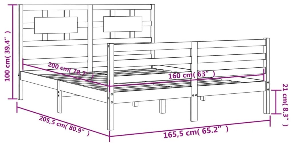 Πλαίσιο Κρεβατιού με Κεφαλάρι Λευκό 160x200 εκ. Μασίφ Ξύλο - Λευκό