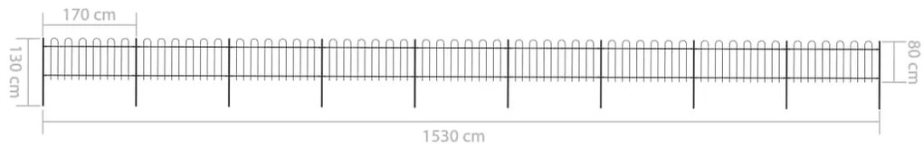 vidaXL Κάγκελα Περίφραξης με Κυκλική Κορυφή Μαύρα 15,3x0,8 μ. Ατσάλινα