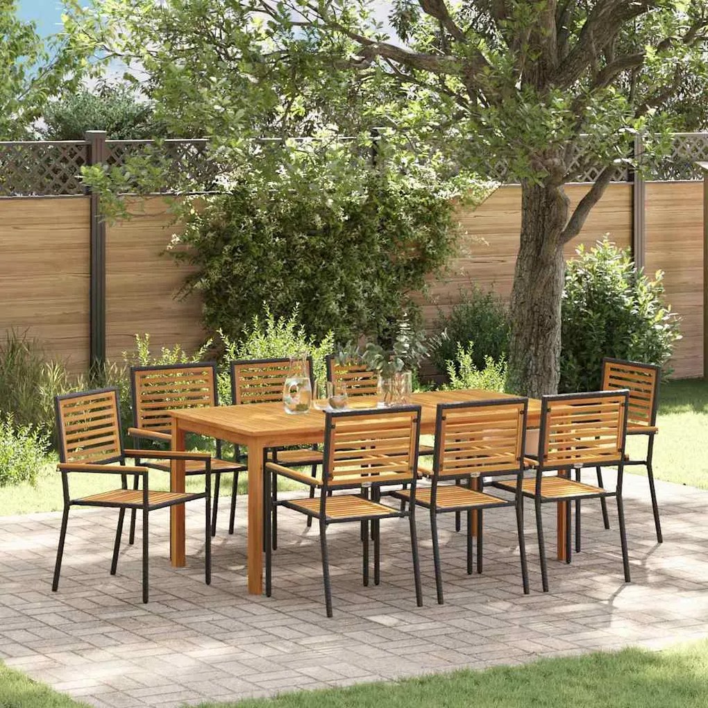 vidaXL Σετ φαγητού κήπου 9 pcs Μαύρο 180 x 90 x 75 cm Ξύλο &amp; Μέταλλο
