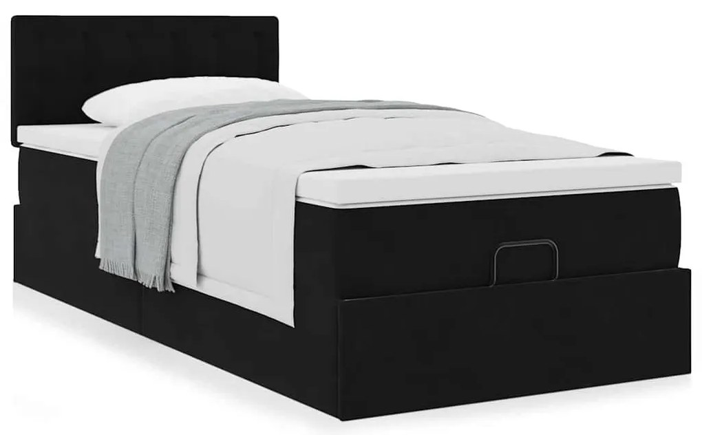 vidaXL Οθωμανικό κρεβάτι με στρώμα Μαύρο 100x200cm Velvet