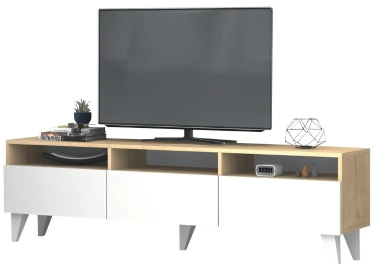 Έπιπλο τηλεόρασης Deluxe Megapap χρώμα λευκό - φυσικό οξιάς 180x35x47cm.