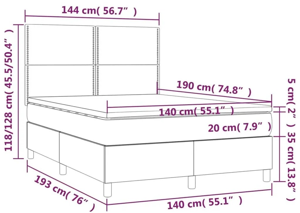 Κρεβάτι Boxspring με Στρώμα Κρεμ 140x190 εκ. Υφασμάτινο - Κρεμ