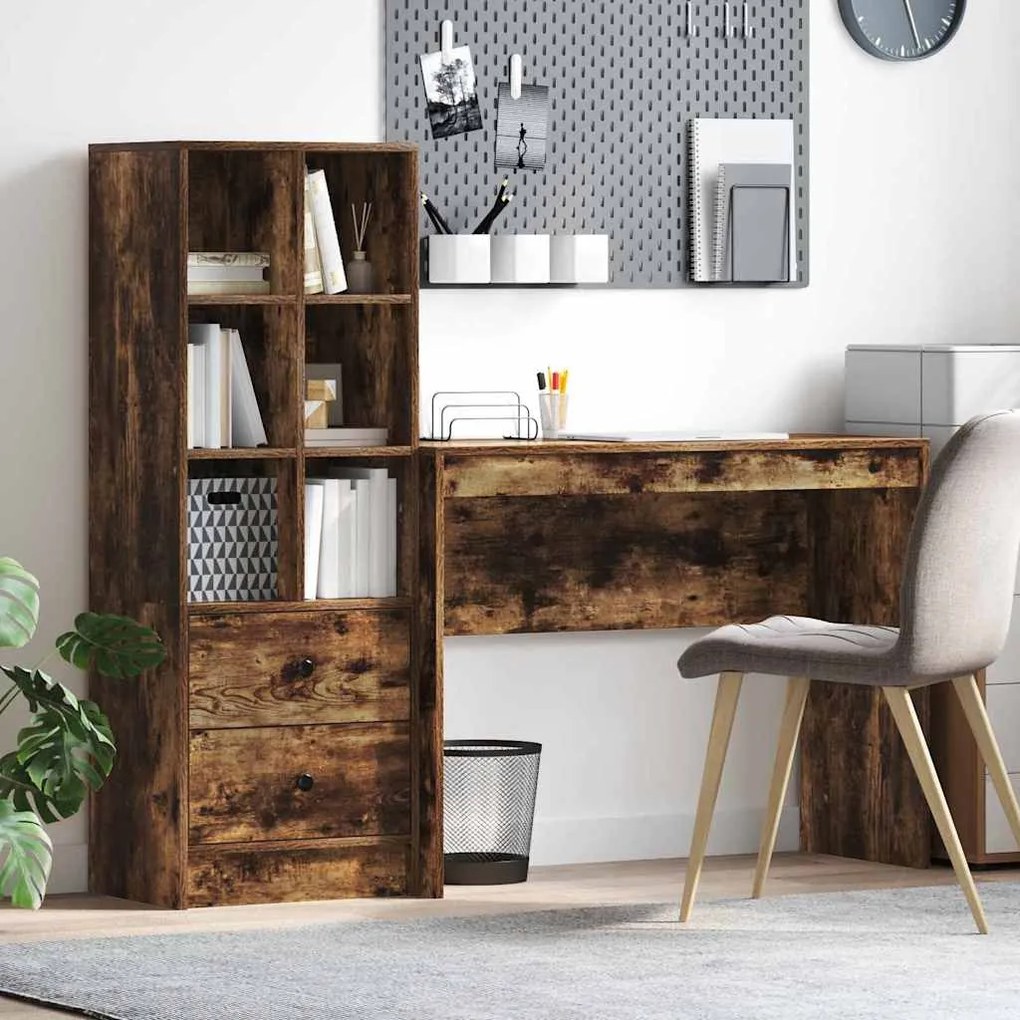 vidaXL Γραφείο με αποθηκευτικό χώρο με συρτάρι 2 pcs Καπνιστό Δρύς