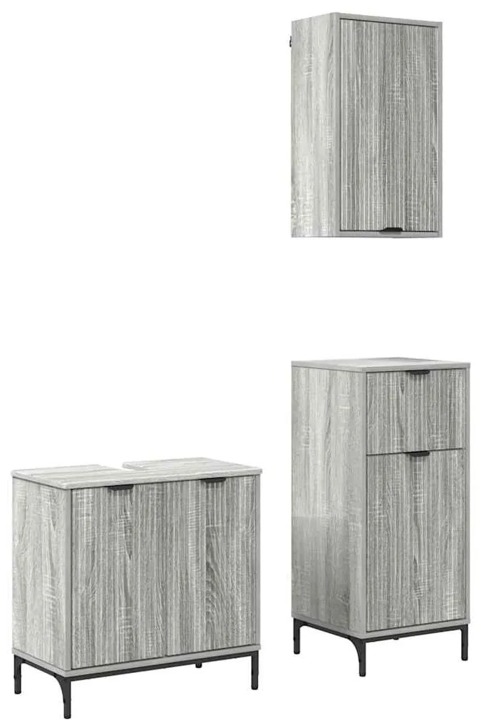 vidaXL Σετ Επίπλων Μπάνιου με ράφι 3 pcs Γκρι sonoma 39.5 x 36 x 88 εκ