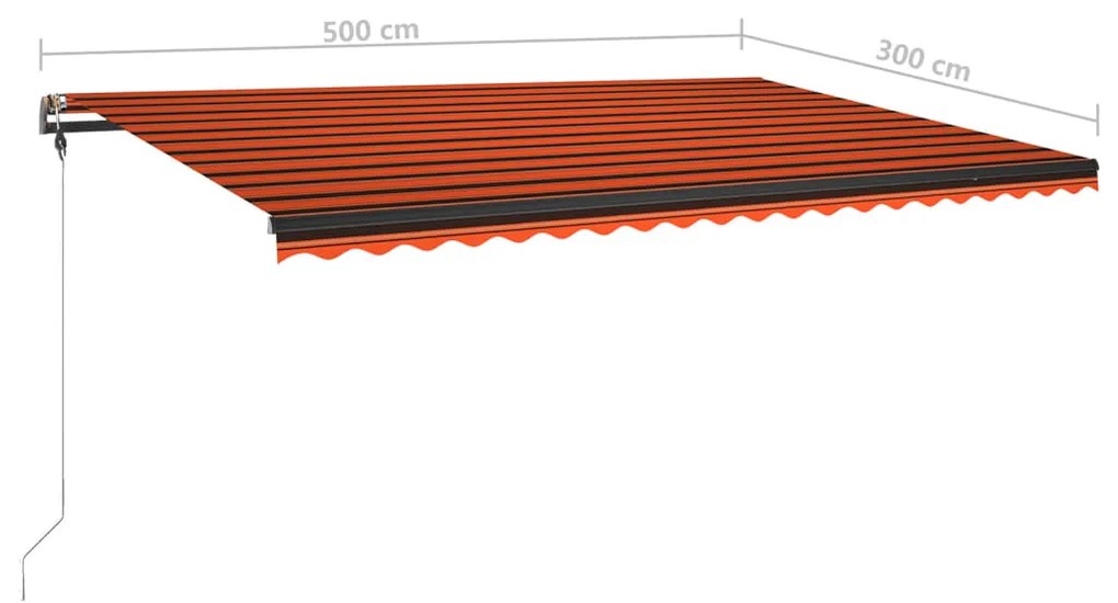 Τέντα Συρόμενη Χειροκίνητη με LED Πορτοκαλί/Καφέ 500 x 300 εκ. - Πολύχρωμο