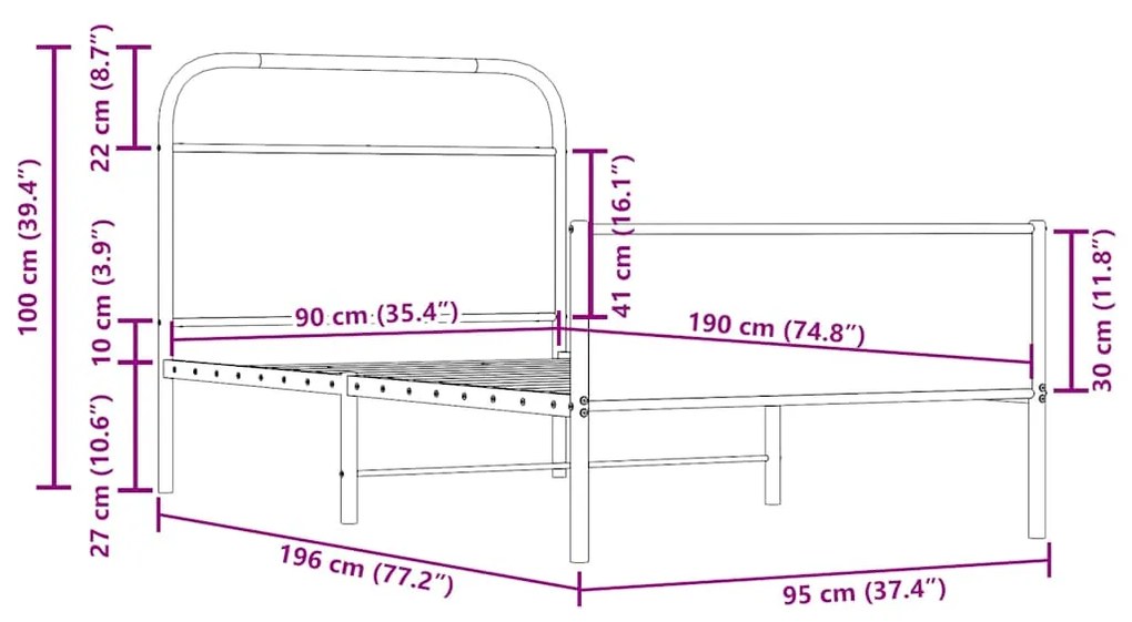 Πλαίσιο Κρεβατιού Χωρ. Στρώμα Sonoma Δρυς 90x190 εκ Επεξ. Ξύλο - Καφέ