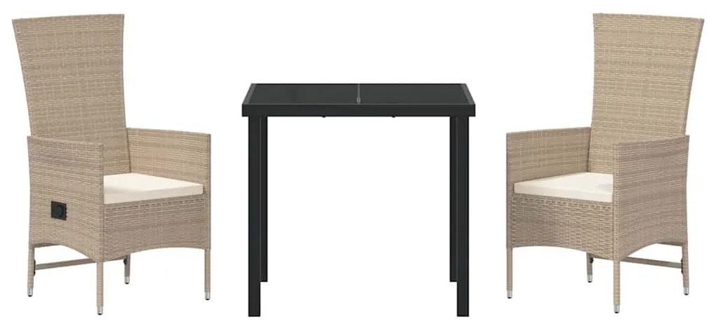 vidaXL Σέτ φαγητού για κήπο με μαξιλάρι 3 pcs Μπεζ συνθετικό ρατάν