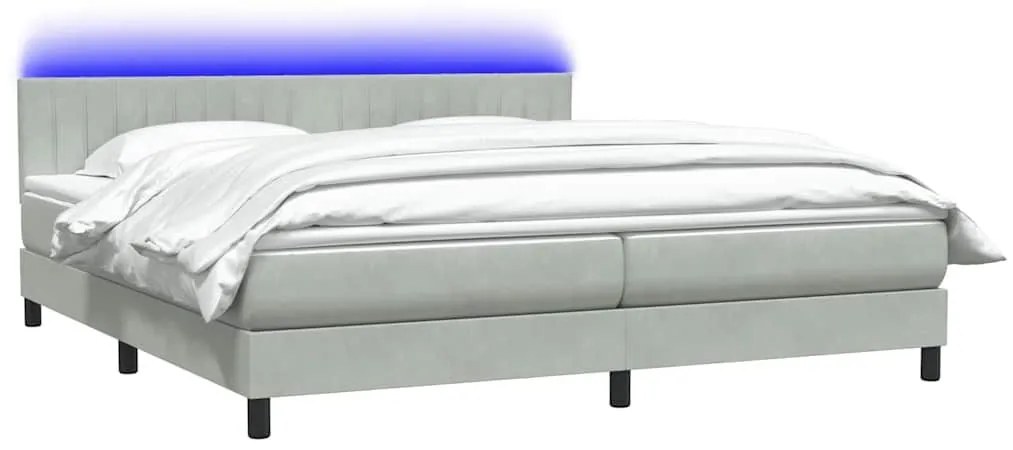 Box Spring κρεβάτι με στρώμα ανοιχτό γκρι 200x220 εκ. Βελούδινο - Γκρι