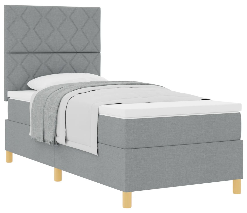 vidaXL Box Spring Bed with Mattress Light Grey 100x200 εκ. Ύφασμα
