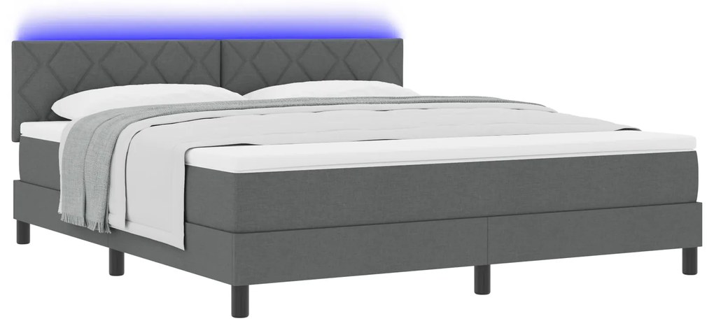 vidaXL Κρεβάτι με Σπαστό Στρώμα & LED Σκούρο Γκρι 180x200 εκ. Ύφασμα