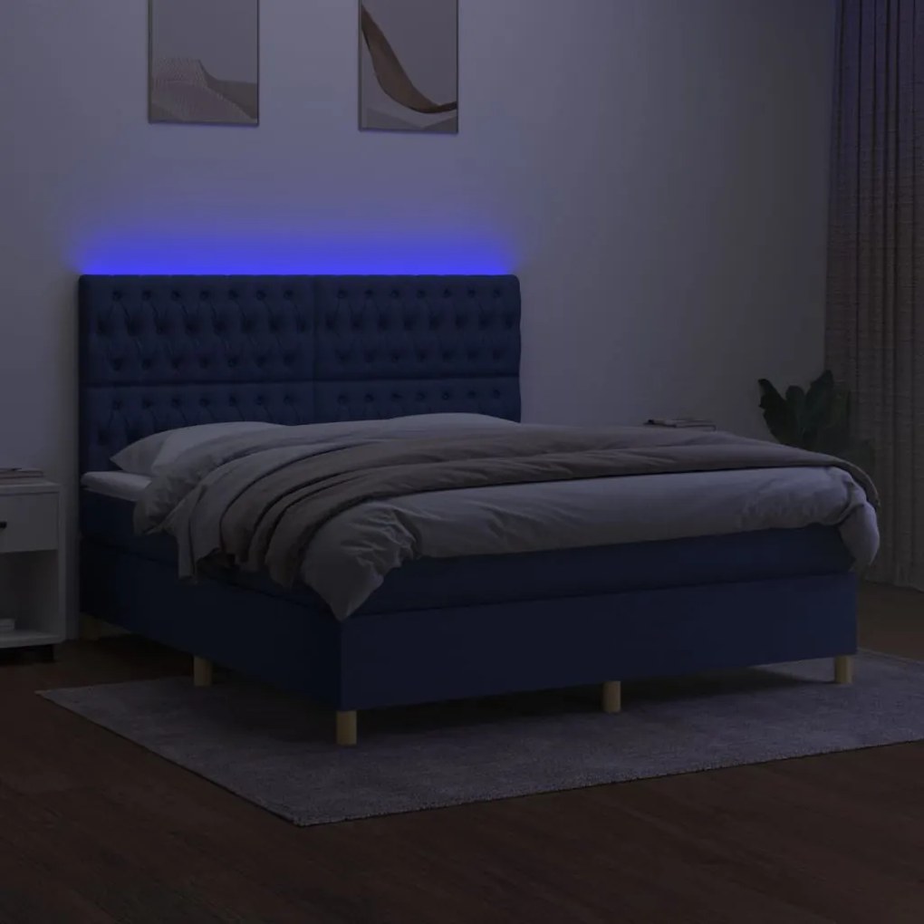 ΚΡΕΒΑΤΙ BOXSPRING ΜΕ ΣΤΡΩΜΑ &amp; LED ΜΠΛΕ 180X200 ΕΚ. ΥΦΑΣΜΑΤΙΝΟ 3135699