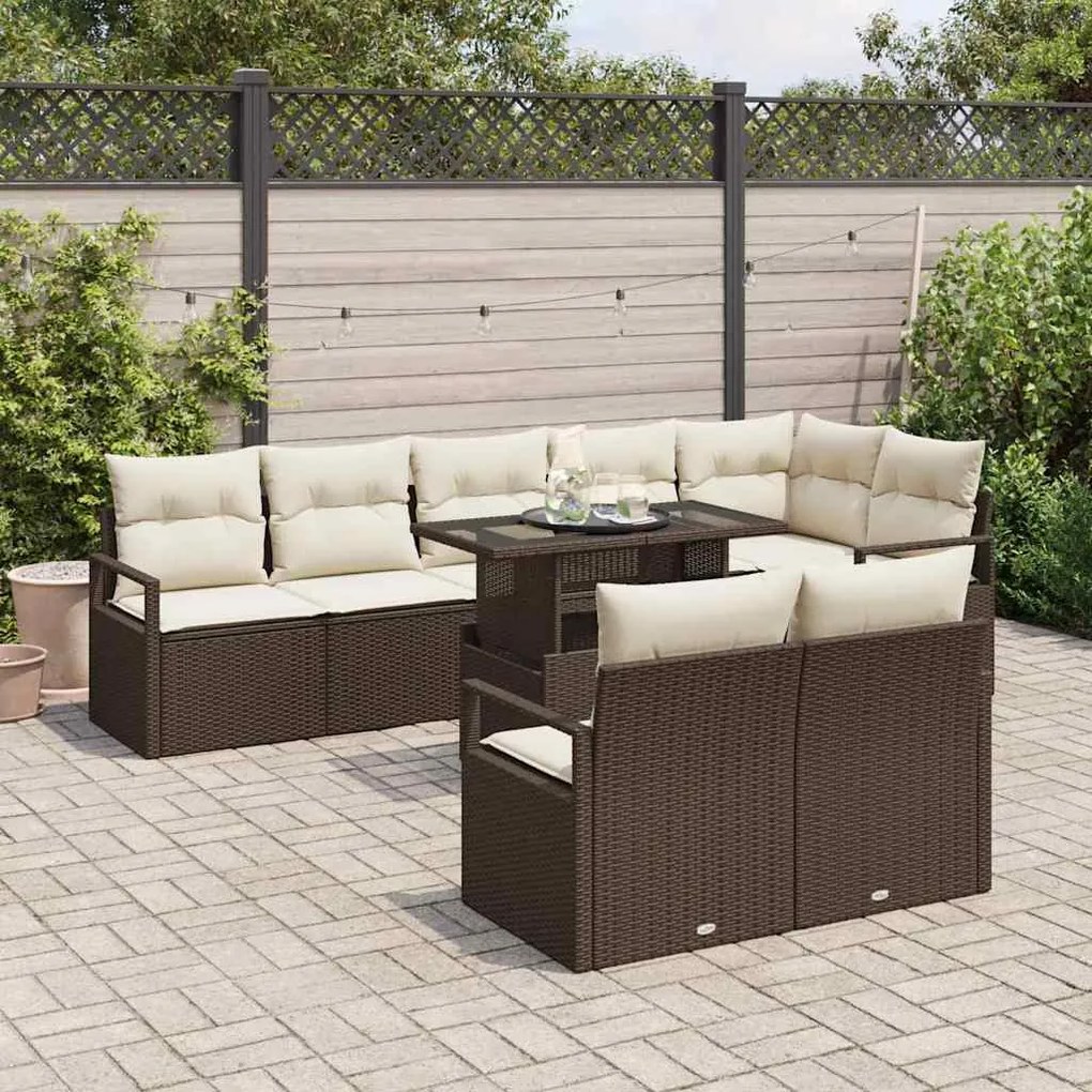 vidaXL Σετ Καναπέ Κήπου 9 pcs Καφέ και κρεμ 100 x 55 x 73 εκ