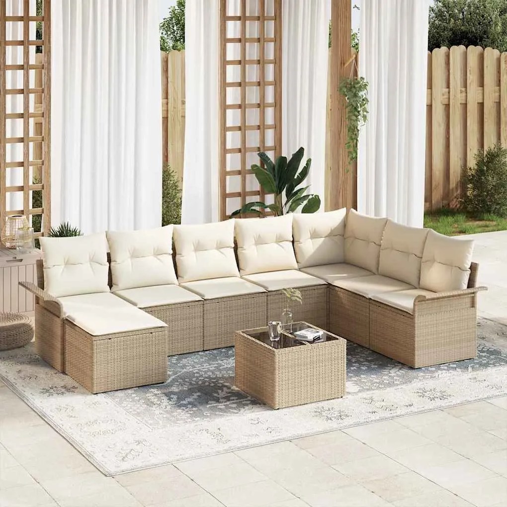 vidaXL Σετ Καναπέ Κήπου με μαξιλάρι 9 pcs Καφέ Πολυ ράταν