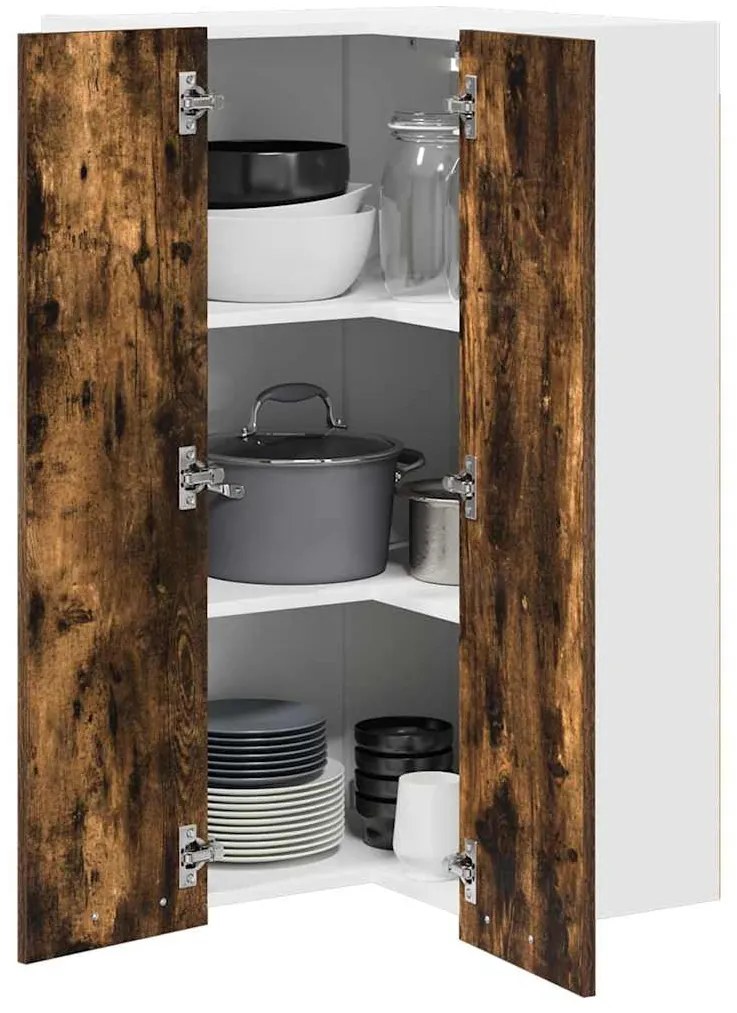 vidaXL Κρεμαστό ντουλάπι Καπνιστός Δρυς και Λευκό 57 x 57 x 100 εκ.