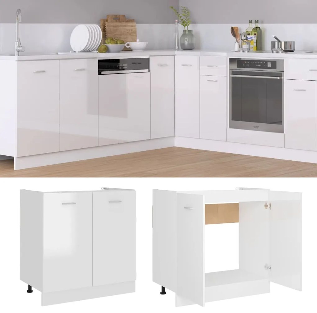 vidaXL Ντουλάπι Νεροχύτη Lyon Γυαλιστερό Λευκό 80x46x81,5εκ.