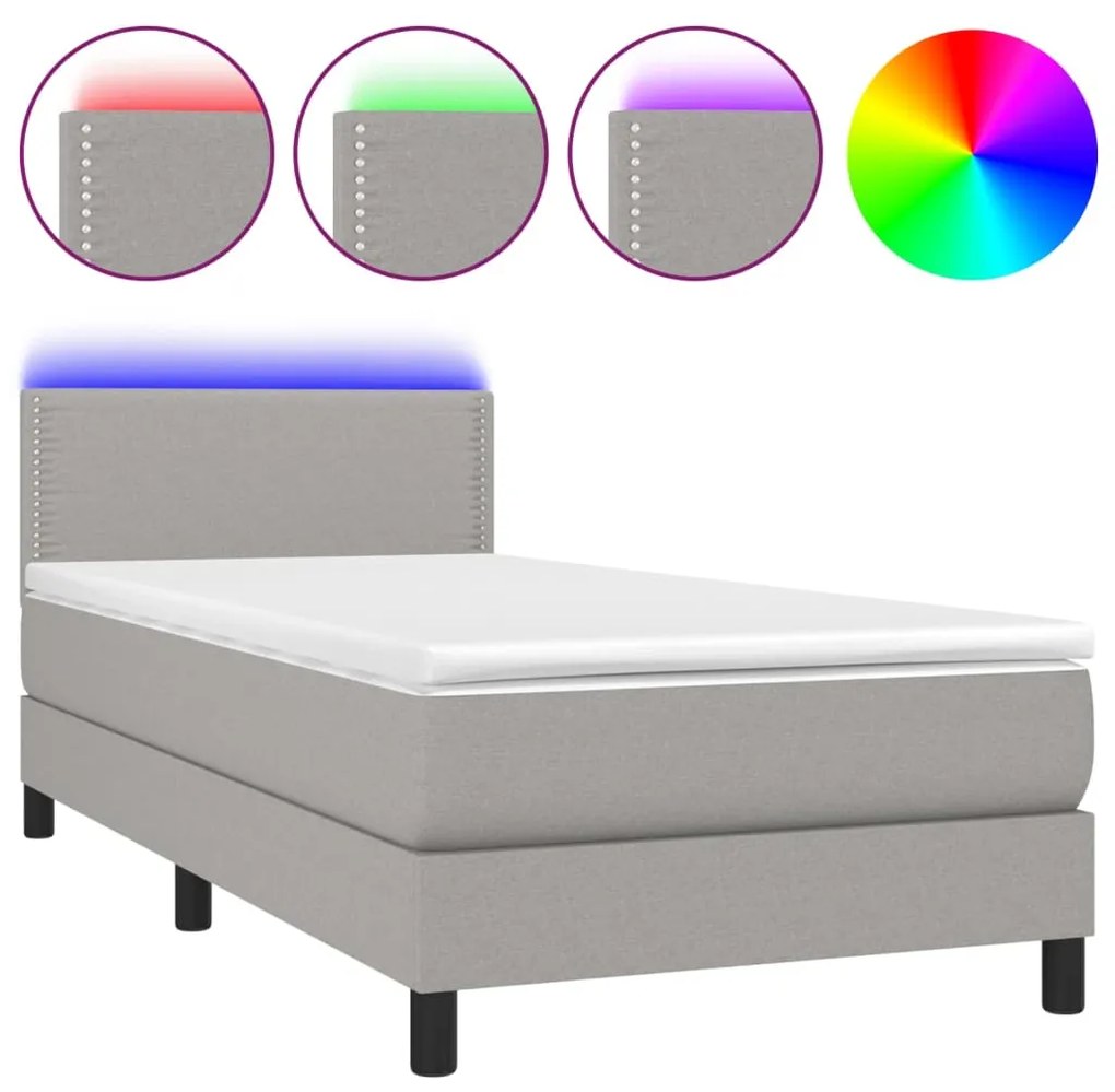 Κρεβάτι Boxspring με Στρώμα &amp; LED Αν.Γκρι 90x200 εκ. Υφασμάτινο - Γκρι